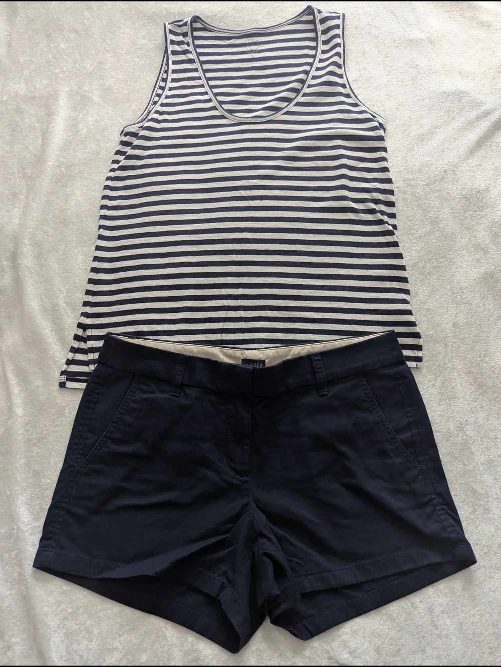 J. Crew Navy/White Striped Tank Top and Navy Bermuda Shorts